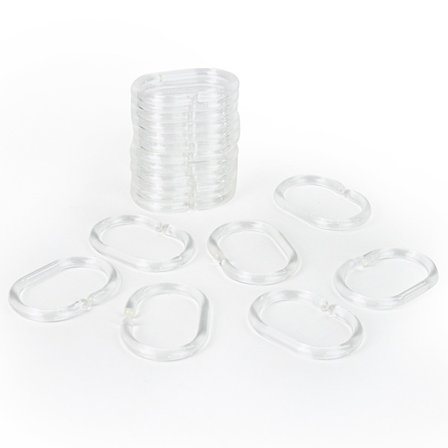24 stk gjennomsiktige gardinringer, dusjringer i plast, C-formede dusjringer