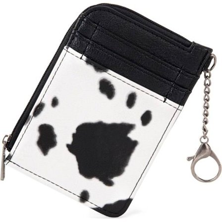 /EA/Wrangler Svart Ko-mönstrad Kreditkortshållare Plånbok i Westernstil Dam Liten Söt Nyckelrings Plånbok med En Dragkedjeficka Tunn Smal & M svart