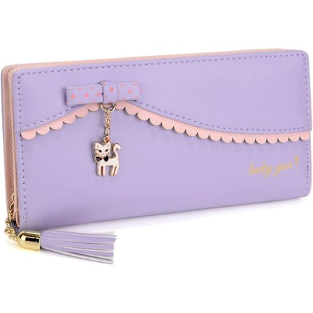 AVEKI Dam Lång Plånbok PU Läder Koppling 5.5" Telefonfodral 12 Kortplatser Hållare Dragkedja Fickplånbok Ljus Lila