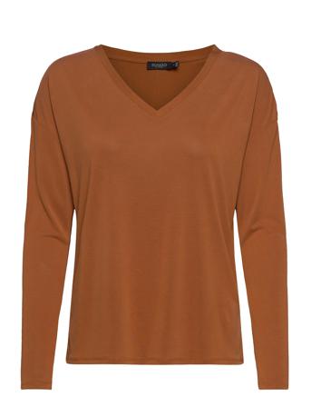 Slcolumbine V-Neck Ls Langærmet T-shirt Brun Soaked In Luxury