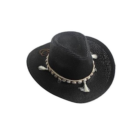 Heklet solhatt i strå for kvinner, bred brem, håndstrikket, sammenleggbar feriebøtte