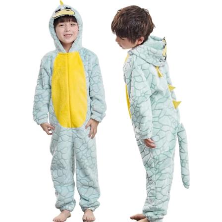 Dinosaur Kostume til Børn - Drenge og Piger - Grøn Dragon Hoodie Jumpsuit Unisex 4-6 År