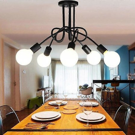 TCGG-Plafonnier Lampe Industriell Metall Jern, Edison 5 Hoder Taklampe Design E27 5 Lamper Retro Lysekrone for Soverom Stue Kjøkken Spisestue