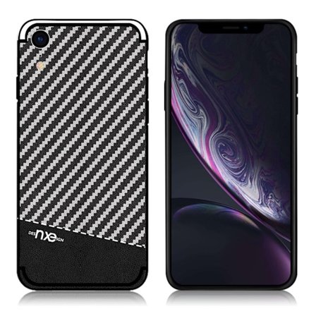 iPhone Xr NXE silikooni muovinen hiilikuitu harjattu pintainen takasuoja kuori - Musta