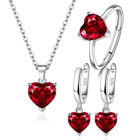 1Setti Sweet Fashion Korusettit Sydänsirkon riipus kaulakoru D Red