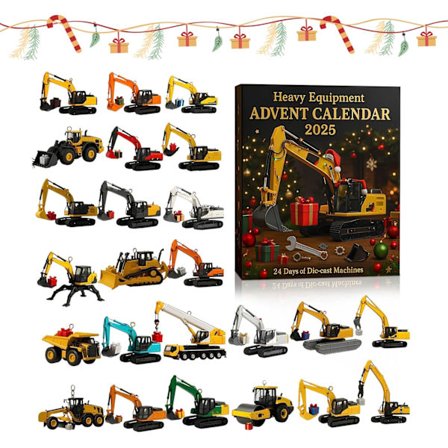 Tungt utstyr 2025 24 Die Machines 24 dagers julekalender med 24 forskjellige gravemaskinpyntegjenstander for samlere