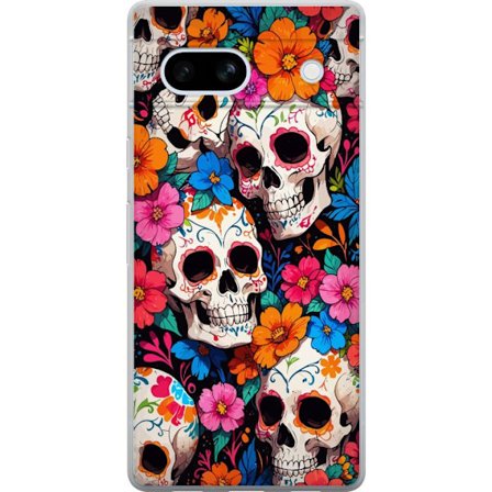 Kompatibelt Mobildeksel til Google Pixel 7a Sukkerskalle mønster med Fargerike Blomster i Mexicansk Stil