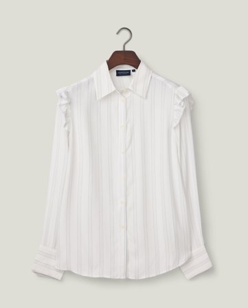 Lexington Jacquardvevd bluse med volanger, hvit