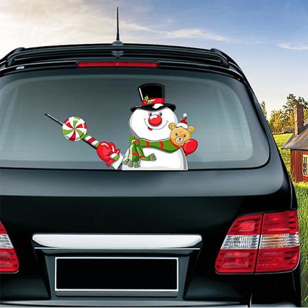 Bakrutagningsdekal Jultomte Vinkar Viftande Vindrutetorkare Dekal 3d Animerade Roliga Jul (Lollipop Jultomte Och Björnen)
