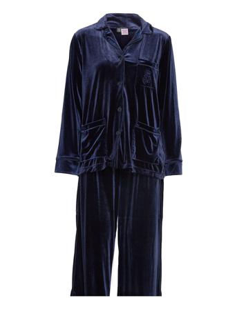 Lrl L/S Notch Coll Long Pant Pj Set Fold Blue Lauren Ralph Lauren Homewear