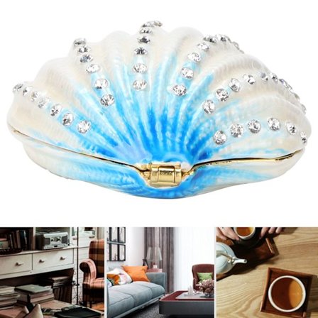 Smykkeskrin i Skjellform, Emaljert med Strass, Oppbevaringsboks, Hjemmedekorasjon