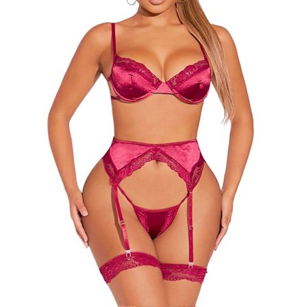 Napakka Naisten Seksikäs Alusvaatesetti Rintaliivit Push Up Rintaliivit Garter Set Alusvaatteet Rintaliivit Panty Set Vaaleanpunainen XL