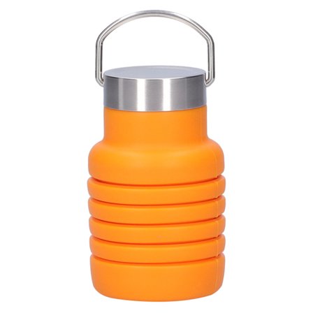 500 ml sammenleggbar silikon vannflaske drikkekopp med rustfritt stål lokk for utendørs oransje