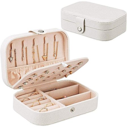 Smyckeskrin för damer, smyckeskrin med dubbla lager, litet smyckeskrin, smyckesförvaringslåda för ringar, örhängen, present till flickor och kvinnor