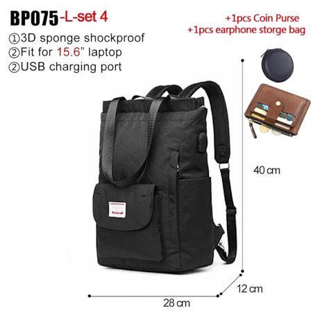 IKE MARTI Dame Laptop Skulderveske Vanntett Oxford Håndveske Ryggsekk for 15,6 Tommers Bærbar PC Jente Skoleveske Casual Daypack Rucksack~00394