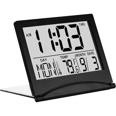 Digitalt ur LCD rejsevækkeur foldbart bordur Digitalt ur med dag, dato og temperaturvisning