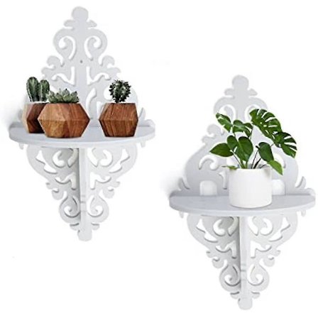 2 st Flytande Hyllor Hörn Hylla, Väggmonterad Utskuren Vit Hörn Filigran Hyllor Flytande För Vardagsrum Sovrum