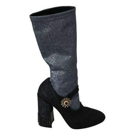 Dolce & Gabbana Crystal Glitter Laarzen , Zwart , Dames , Maat: 39 EU High heels