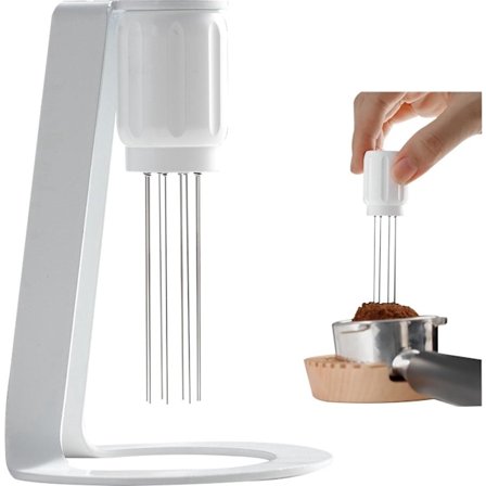 Espresson levitystyökalu jalustalla - 6 neulan kahvisekoitin - Yhteensopiva barista-tarvikkeiden kanssa - Valkoinen