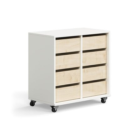 Student storage CASPER, 8 drawers, white, birch