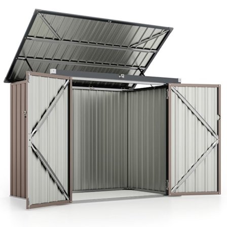 COSTWAY Metallisk Trädgårdsskjul - 2,13m³ 172x95,5x130cm - Öppet Tak i 40° med Luftstänger - 2 Dörrar - Utomhus Soptunnor Grå Varm