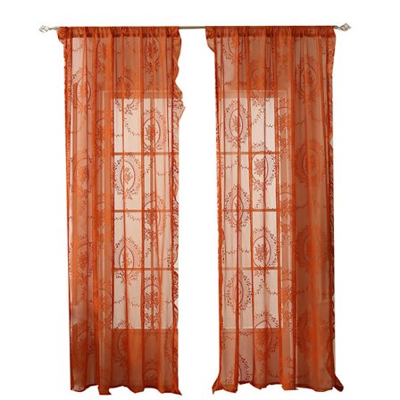 Oransje Gjennomsiktige Gardiner 140*200CM Lange 2 Paneler, Strikket Rustikk Blomstermønster Blonder Gjennomsiktige Gardiner for Stanglomme Personvern 