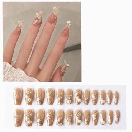 Långa Akrylnaglar, Press-on Naglar med 3D Strassdesign Falska Naglar för Kvinnor och Flickor med Lim