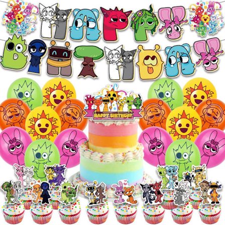 Sprunki Festartikler Balloner Kagedekoration Banner Fødselsdagsdekorationer