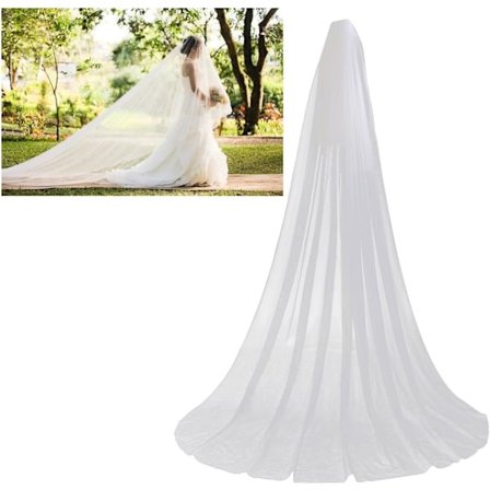 3 meter lång brudslöja med kam (vit)