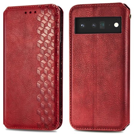 Läder Google Pixel 6 Pro fodral med romb-design - Röd