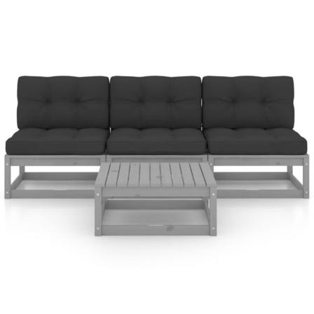 Vidaxl Loungegrupp Med Dynor 4 Delar Massiv Furu Grå