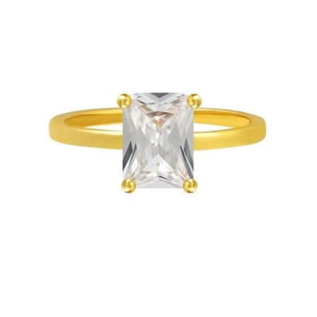 Klassisk Guld Ring med Vit CZ Kristall - Guldpläterad - Stl 16