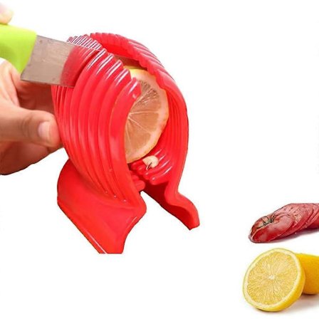 Tomatskærer Holdbar Grønnsakskutter Multifunksjonell Rund Frukttangholder for Kiwi, Løk, Sitron