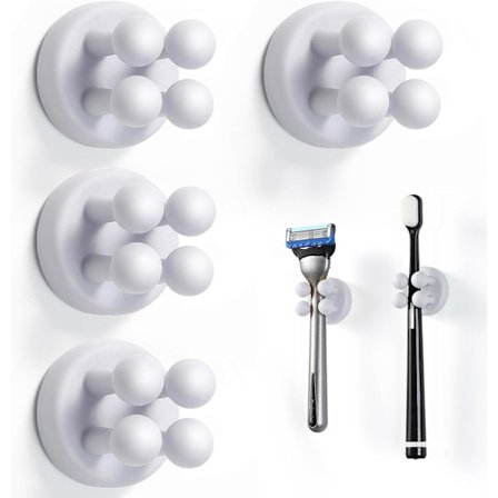 Silikone Tandbørsteholder - 4 stk. Tandbørsteholdere til Badeværelse, Multifunktionel Krog Vandtæt Selvklæbende (Hvid)