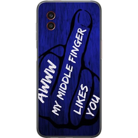 Kompatibelt Mobildeksel til Samsung Galaxy Xcover6 Pro Mørk typografisk illustrasjon med hjerteform og budskap om vennskap mot dyp blå tretekstur