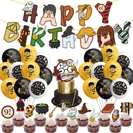 35-delars set Harry Potter tema dragflagga ballong tårtinsats set, Födelsedagsdekoration Ballongset, Dekoration Födelsedag, Grattis på födelsedagen 