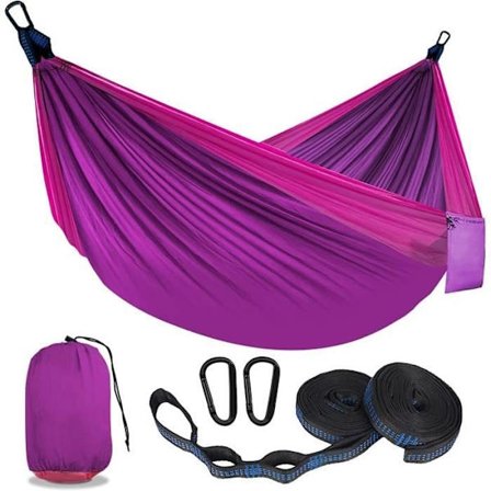 Riippumatto retkeilyyn - AMOUNE - 300 kg kantavuus - 2 karabiinia - 2 nailonhihnaa - Kevyt ja kannettava