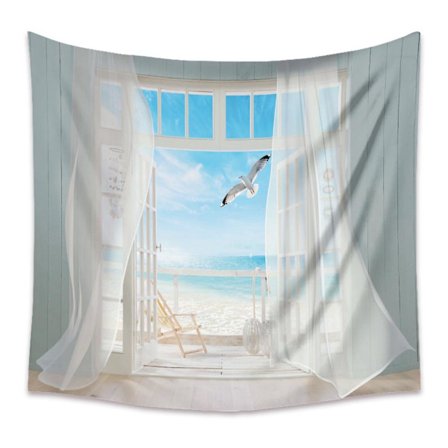 Blå havslandskap väggbonad, havsstrand natur bonad