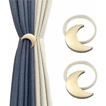 Magnetiska Gardinband med Månmotiv - Set om 2, Guld Måneformad