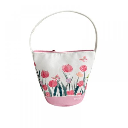 Lærred Tote Bags til kvinder med lynlås og rummelige rum, stor kapacitet, multi-lomme, blomstermønster (hvid baggrund, lyserøde blomster)