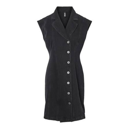 Pieces Pcama Leah SL Denim Dress BC , Zwart , Dames , Maat: M Casual jurken