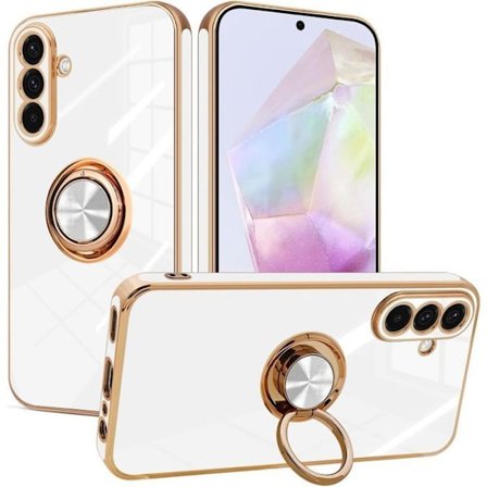 Beskyttercover - BOOLING - til Samsung Galaxy A26 5G - Silikone - Rotationsring 360° - Hvid