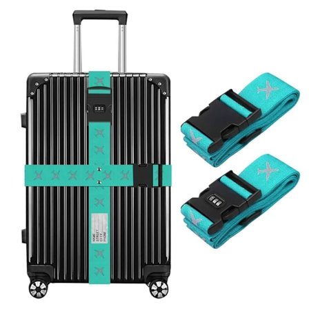 Lollanda 2-pack Reflective Luggage Strap with Number Lock - Suitcase Baggage Belts Travel