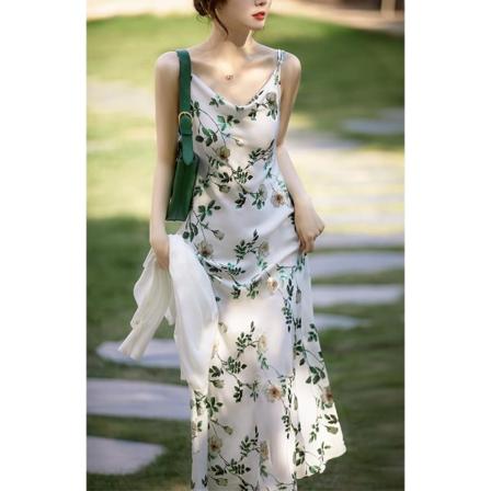 Acetat Mellanlängd Rose Jacquard Strap Dress Fashion Rose Print L
