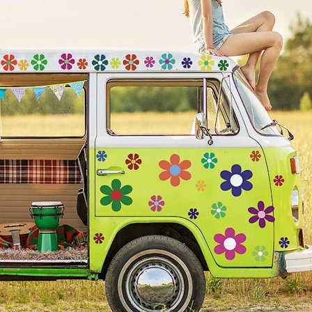 133 stk. Bilblomsterklistremerker 60-talls Hippie-temafest Klistremerker Flerfargede Tusenfryd-klistremerker Vinyl Retro Blomster Dekaler Fargerike 