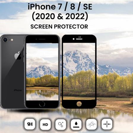 Iphone 7&8 SE (2020-2022) Svart- Härdat Glas 9H- Super Kvalitet