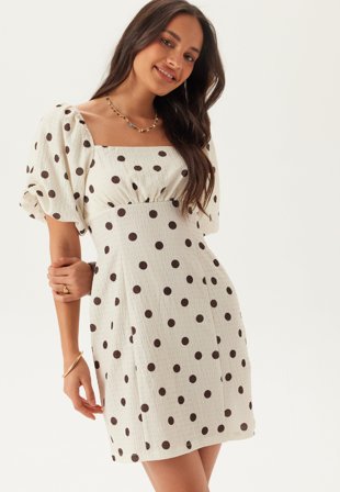 BUBBLEROOM - Volume Sleeve Mini Dress - Cream/Brown