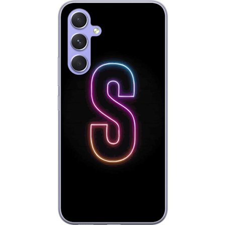 Kompatibelt Mobildeksel til Samsung Samsung Galaxy A54 Neonbokstav S i lysende rosa og blå toner mot mørk bakgrunn, stilig bokstavkunst med retrofut
