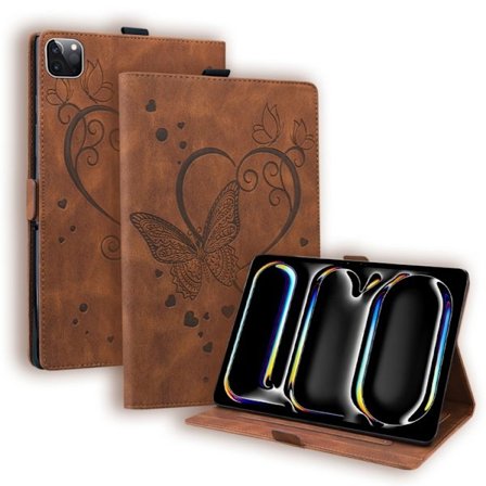 iPad Pro 13 2024 Skal - Kärleksfjäril Prägling Läder Fodral