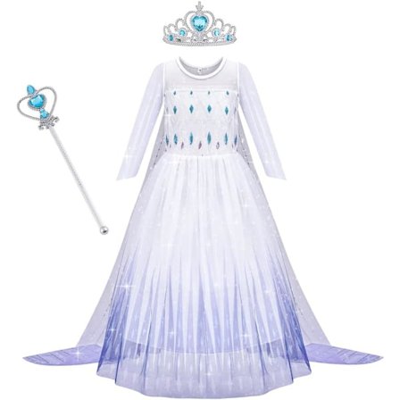 Elsa Costume, Kids, Girls, Elsa Anna, Princess Dress, Children, Elsa Dress with Crown, Wand, Party, Dress Up, Carnival, Halloween, Christmas Costume/